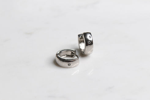 PAYTON Silver Plated Plain Mini Hoop Ear Huggers with Cubic Zirconia